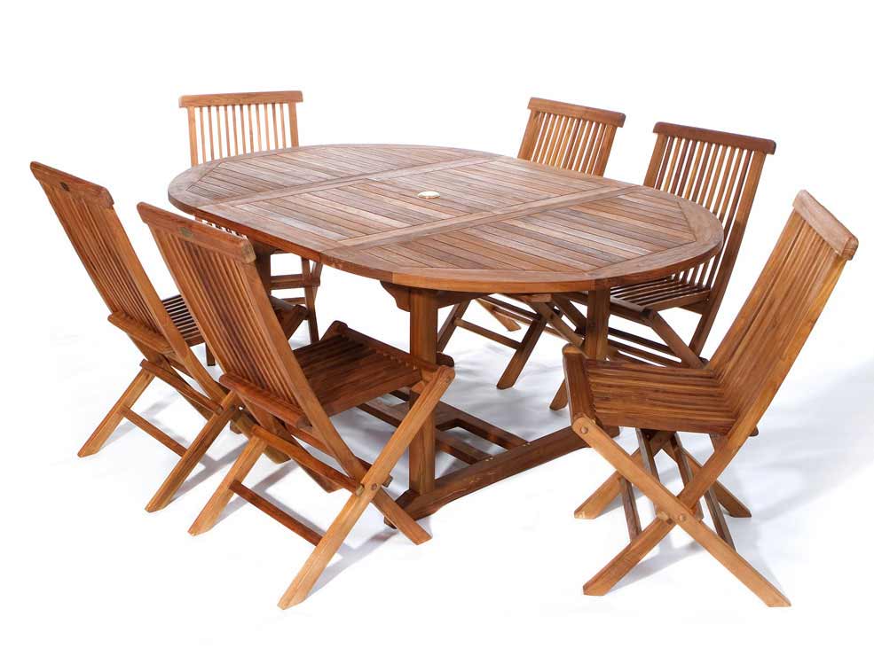 7pc. Oval Table Teak Folding Chair Set