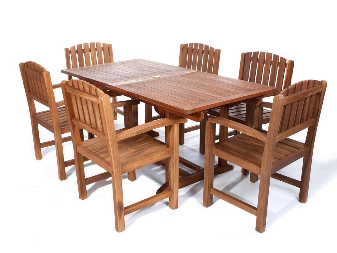 7pc. Rectangle Table Teak Dining Arm Chair Set