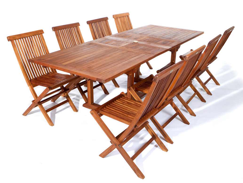 9pc. Rectangle Table Teak Folding Chair Set