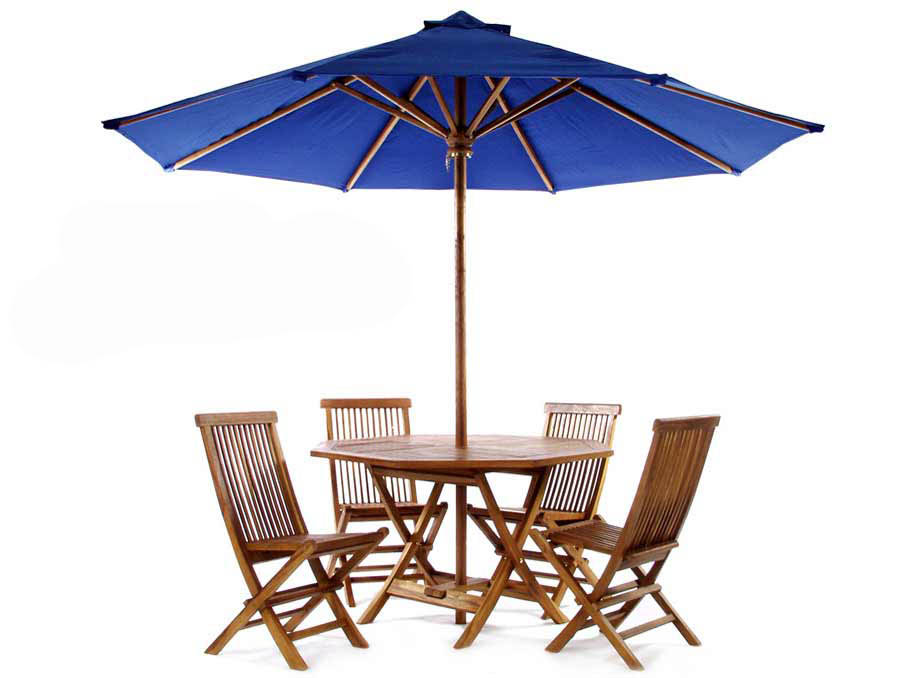 6pc. Teak Folding Table Set w/ Umbrella