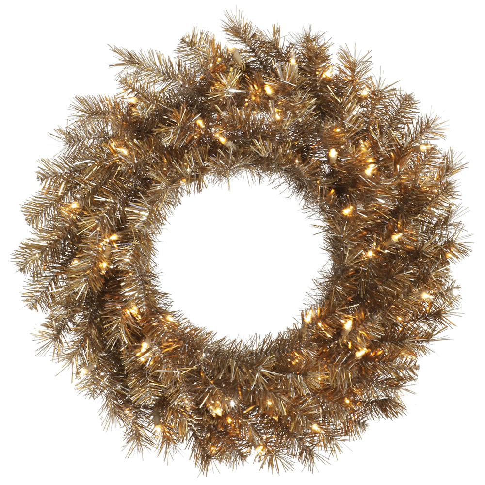 36 inch Gold Metal Mixed Tinsel Christmas Wreath Clear LEDs A149137LED