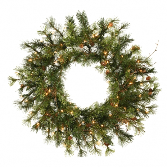 36 inch Mixed Country Pine Wreath: Clear LEDs