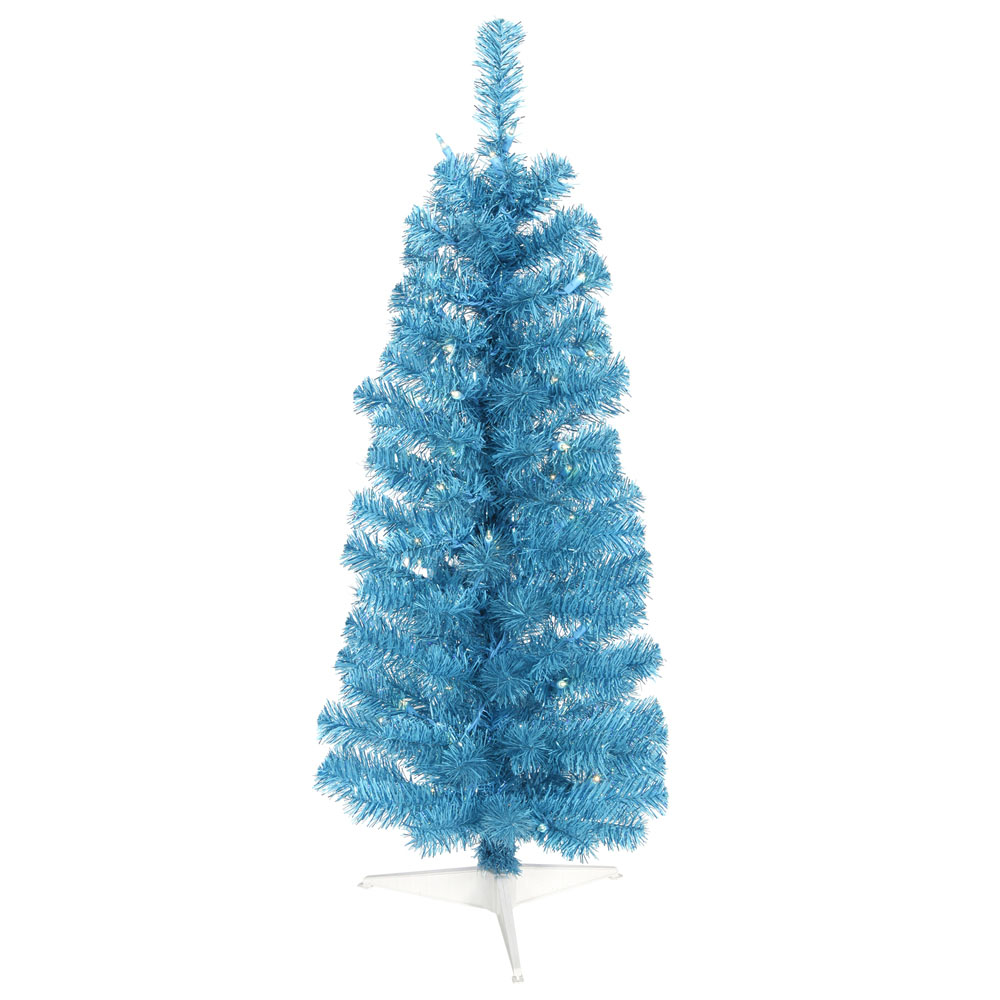 3 foot Sky Blue Pencil Tree: Blue LED Lights