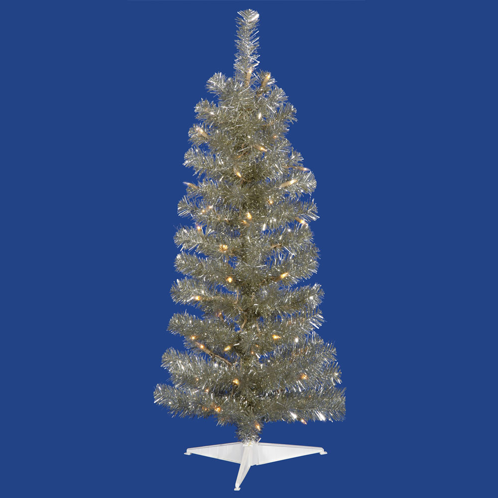 3 foot Champagne Pencil Tree: Clear LEDs