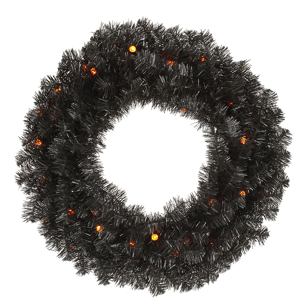 Black Pine Wreath: Orange G12 LED Lights