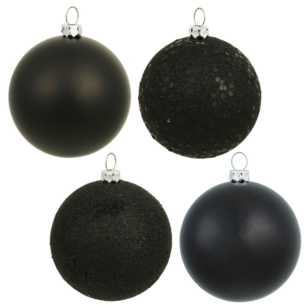3 inch Jet Black 4-Finish Ball Ornament: Set of 32