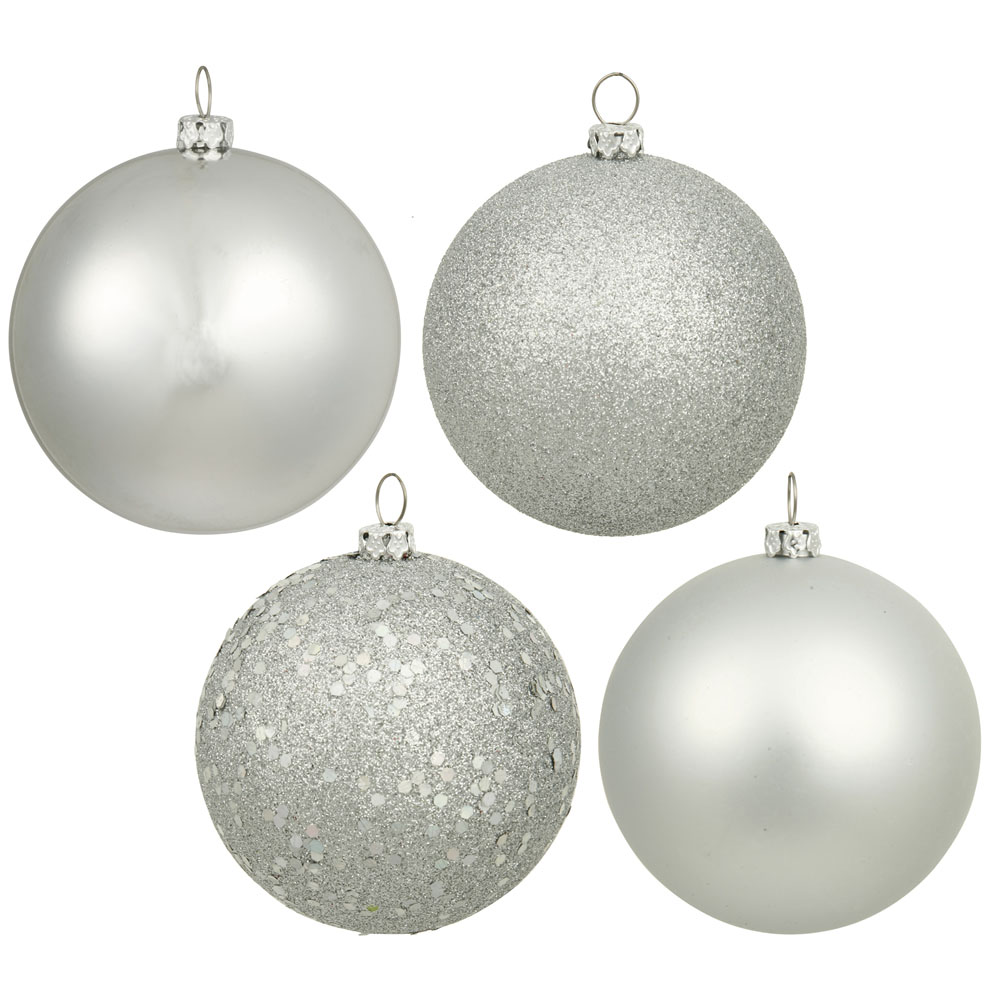6 inch Silver 4-Finish Ball Ornament: Set of 4
