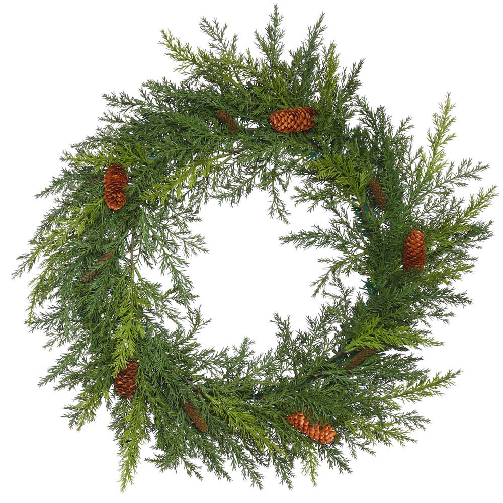 22 Inch Pe Prickly Pine Wreath With Cones