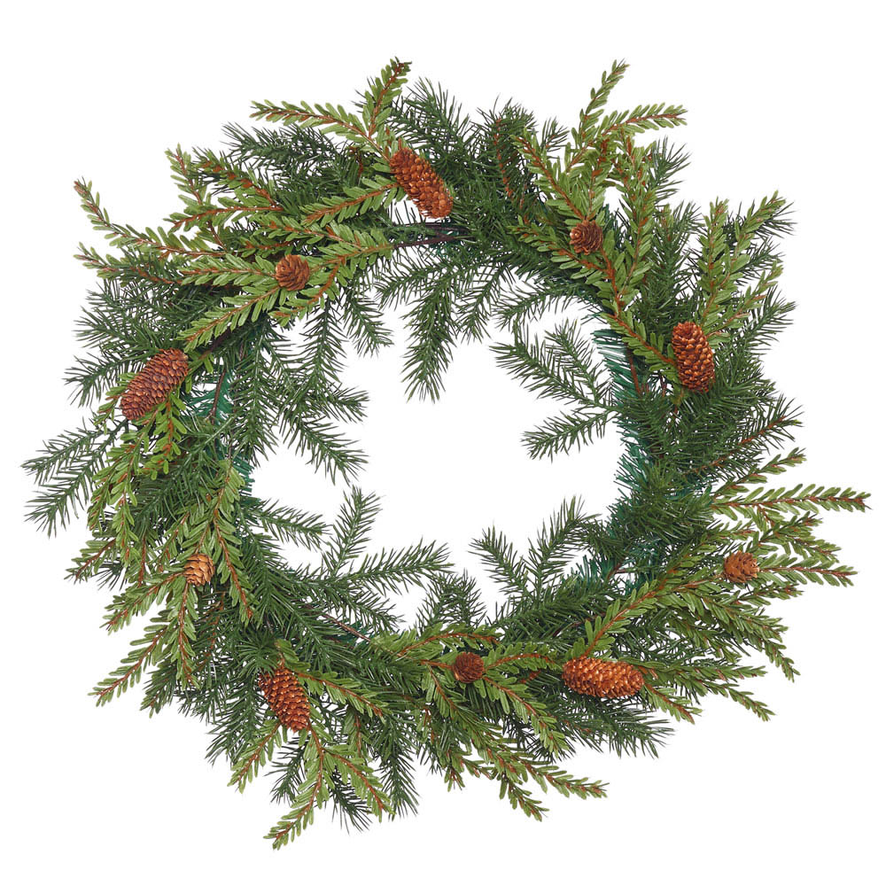 20 Inch Pe Hemlock & Angel Pine Wreath With Cones