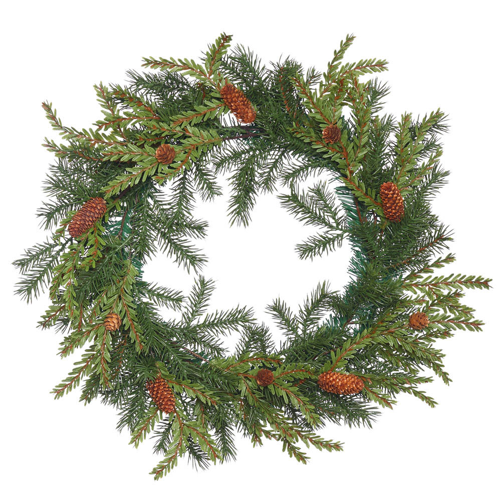 inch PE Hemlock & Angel Pine Wreath with Cones