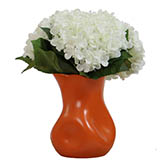 12 inch White Hydrangea Held in an Orange Vase