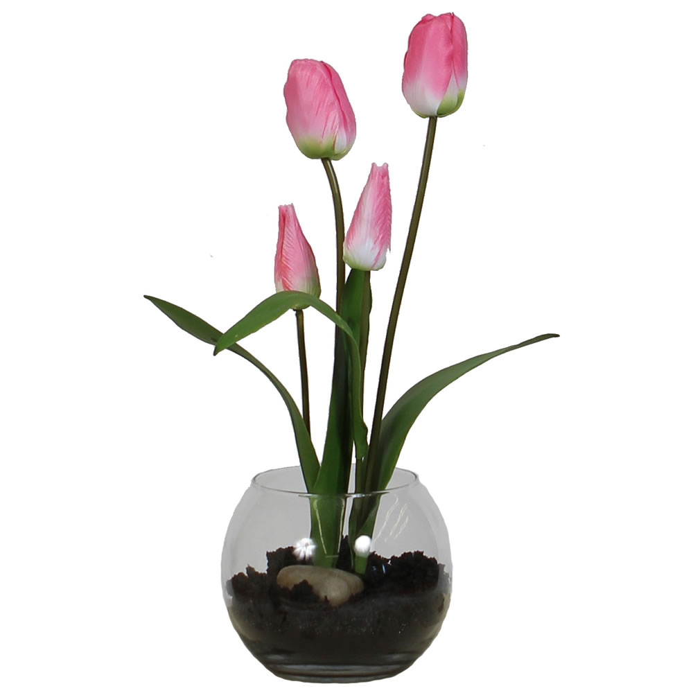 16 inch tulips in a glass bowl with artificial soil f121 vickerman 16 inch tulips in a glass bowl with artificial soil f121 vickerman