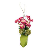 22 inch Purple Ranunculus in a Chartreuse Geometric Vase