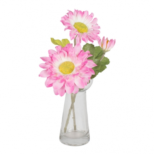 9 inch Silk Gerbera Daisy Arrangement in a Clear Glass Vase
