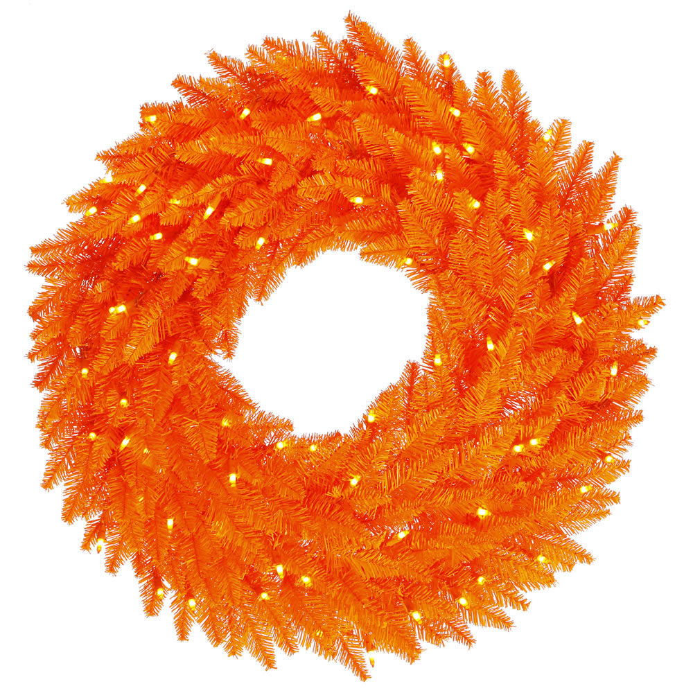 24 inch Orange Fir Wreath: Orange LED Lights