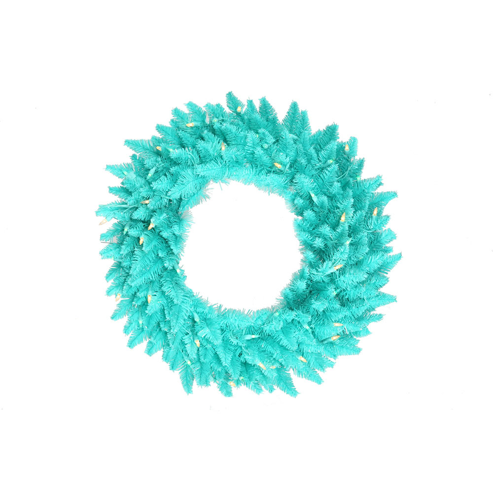 24 inch Aqua Fir Wreath: Aqua LEDs