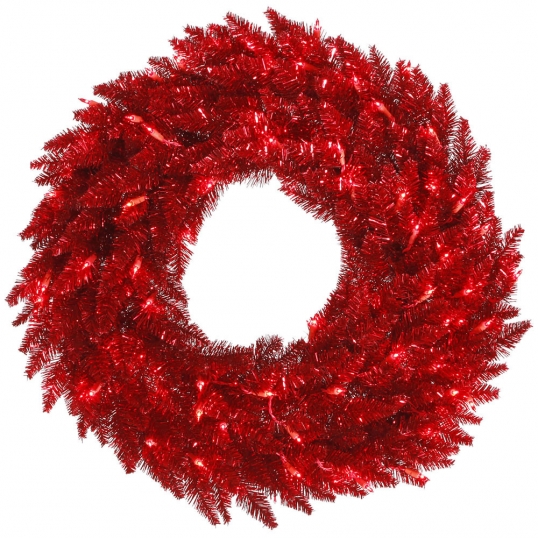 30 inch Tinsel Red Fir Wreath: Red LEDs