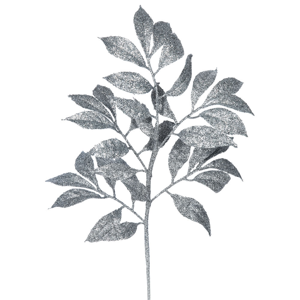 17 inch Pewter Camelia Glitter Spray: Set of 6