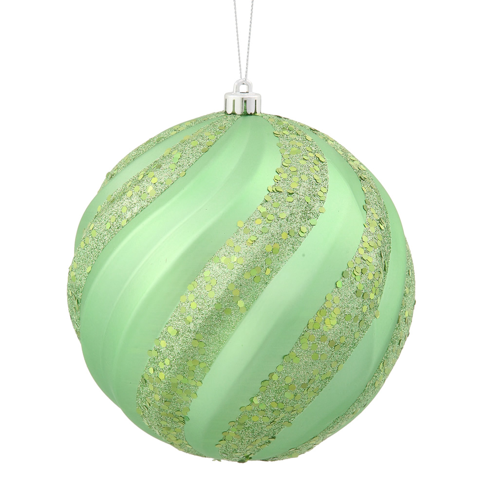 6 inch Matte-Glitter Swirl Christmas Ball Ornament: Celadon | M112054