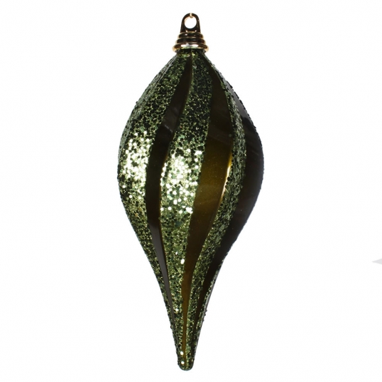 12 inch Christmas Candy Glitter Swirl Drop Ornament: Olive
