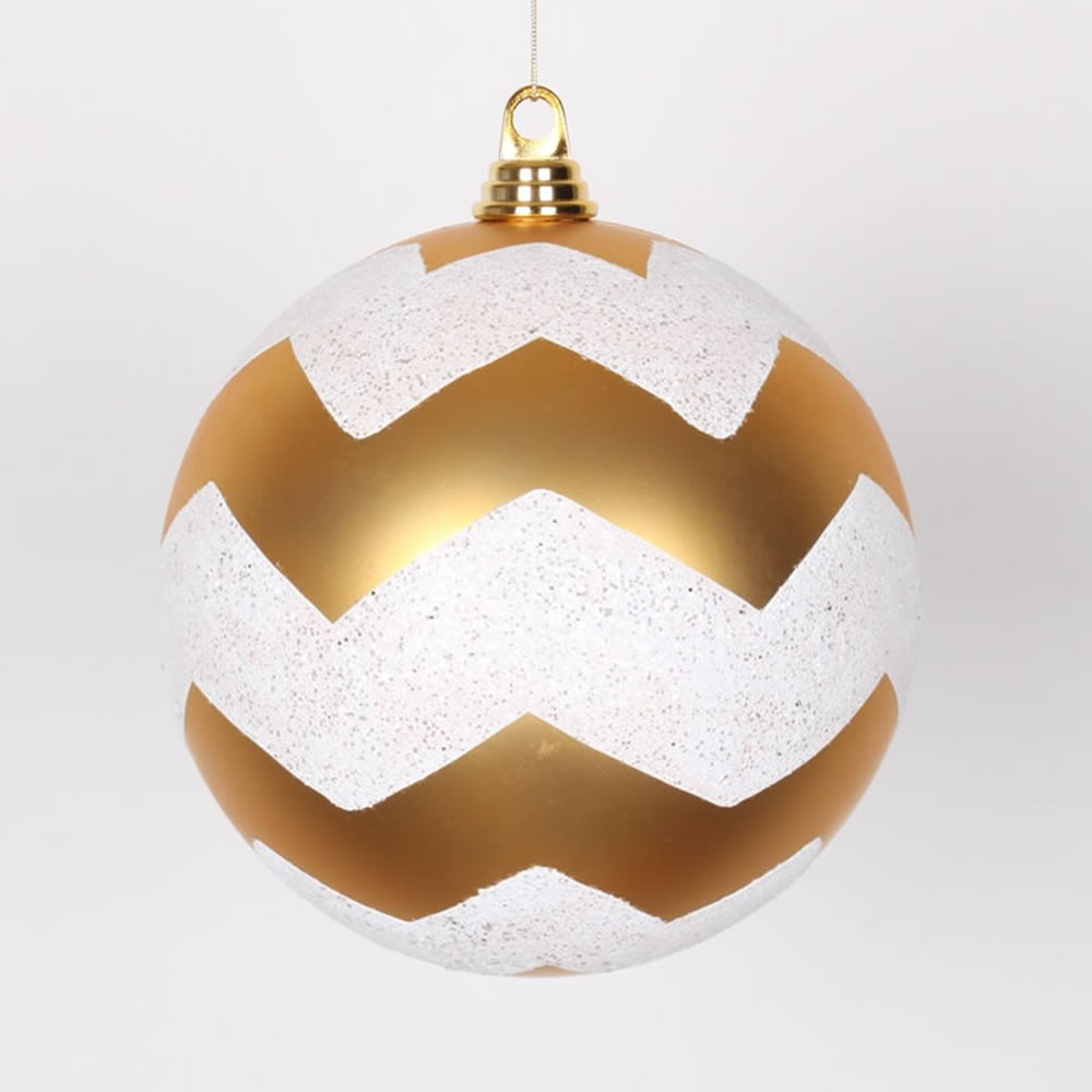 8 Inch Gold-white Chevron Ball Ornament