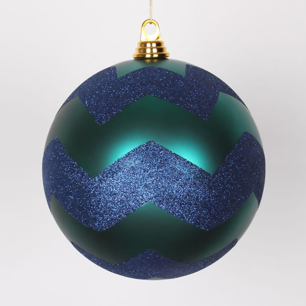 8 Inch Teal-sea Blue Chevron Ball Ornament