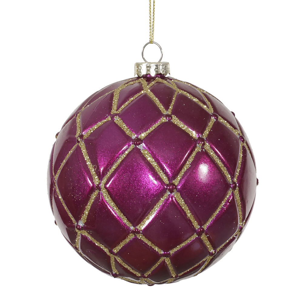 4 inch Magenta Net Ball Ornament Set of 6 M145010