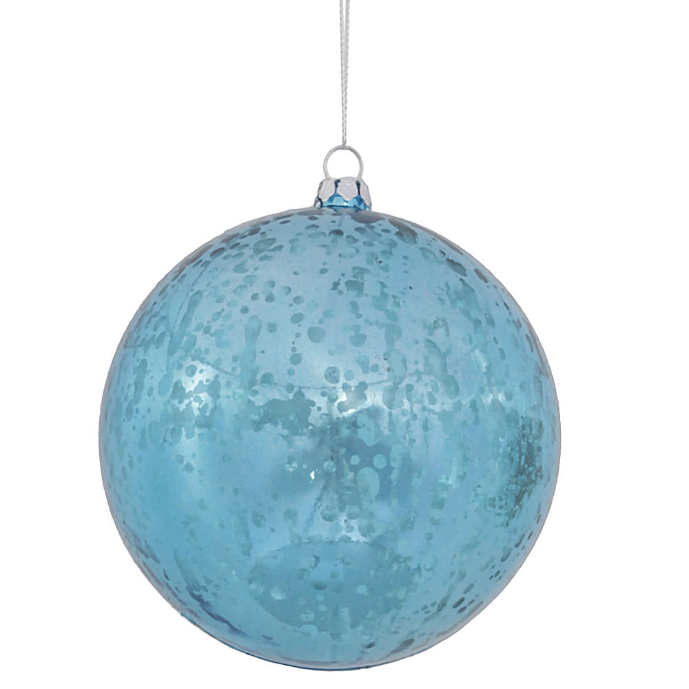 4 inch Turquoise Shiny Mercury Ball Ornament: Set of 6