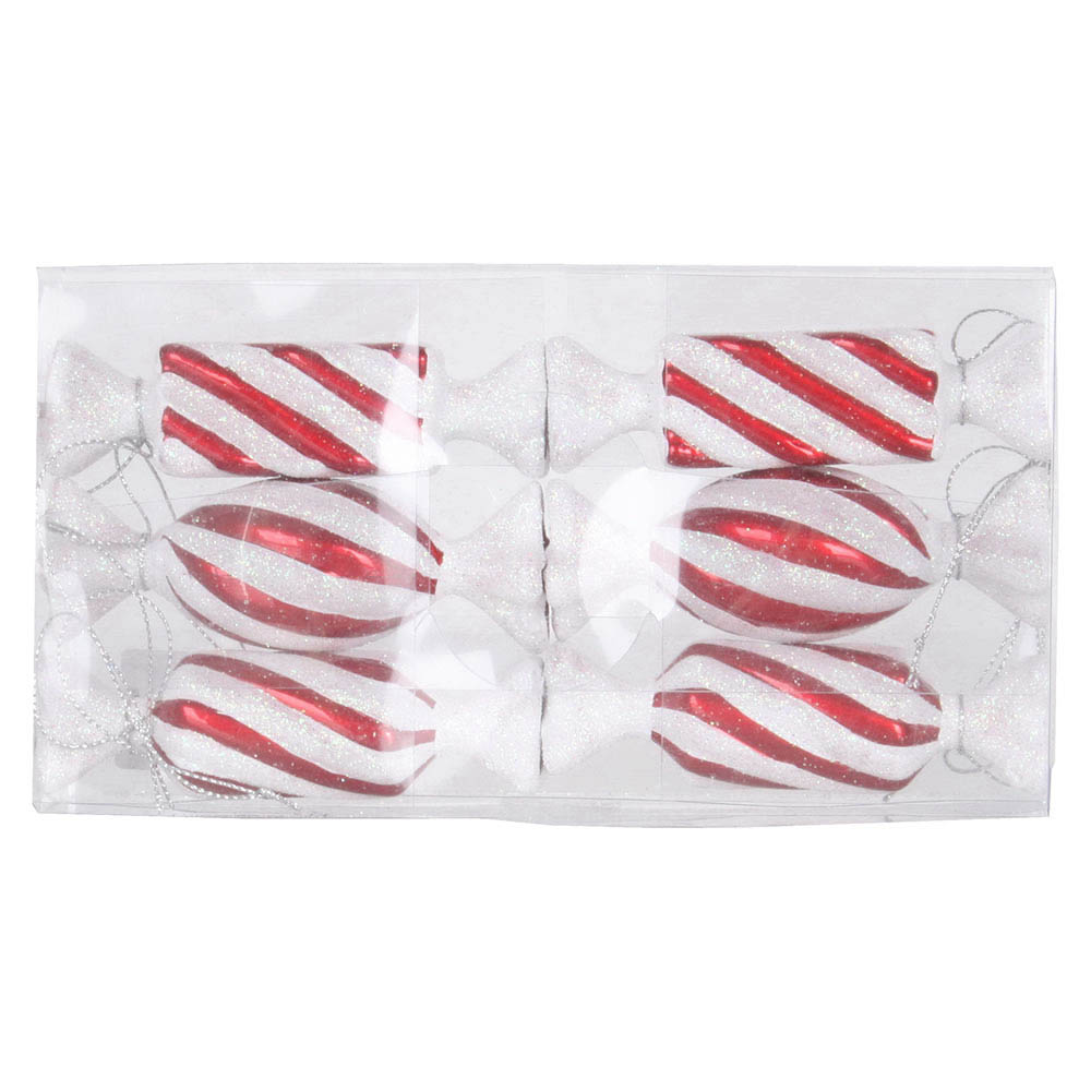 inch Red Candy Iridescent Glitter Ornament (Set of 6)