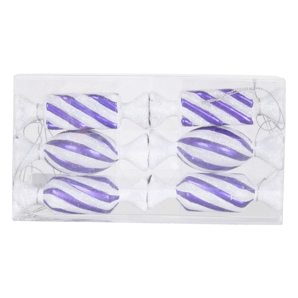 4 inch Purple-White Candy Ornament: Set of 6
