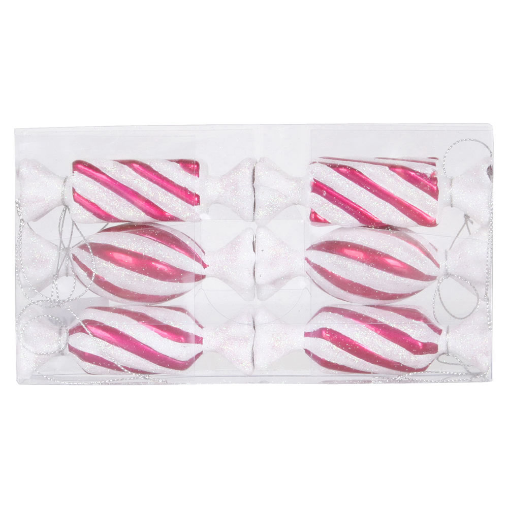 4 inch Cerise-White Candy Ornament: Set of 6