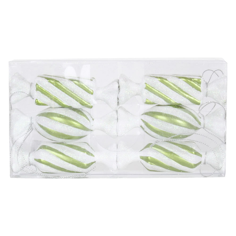 4 inch Lime-White Candy Ornament: Set of 6