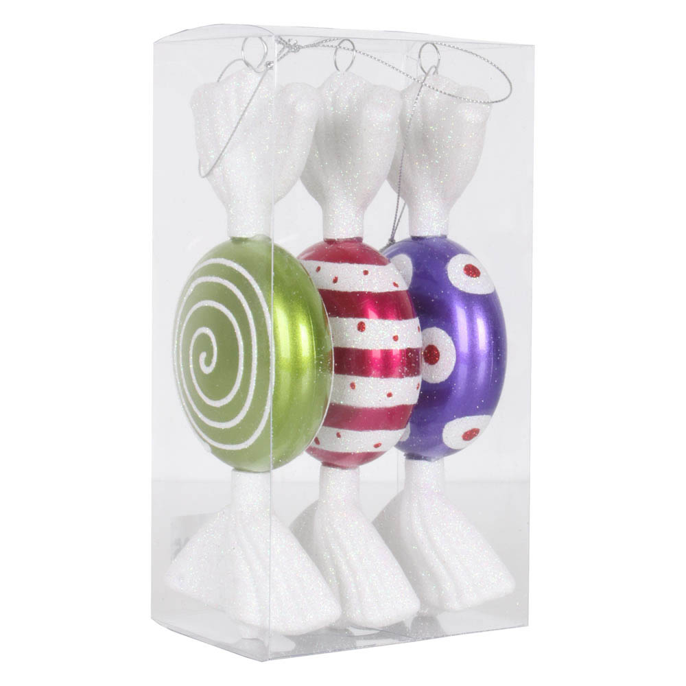 inch Purple, Lime, Cerise Candy Ornaments (Set of 3)