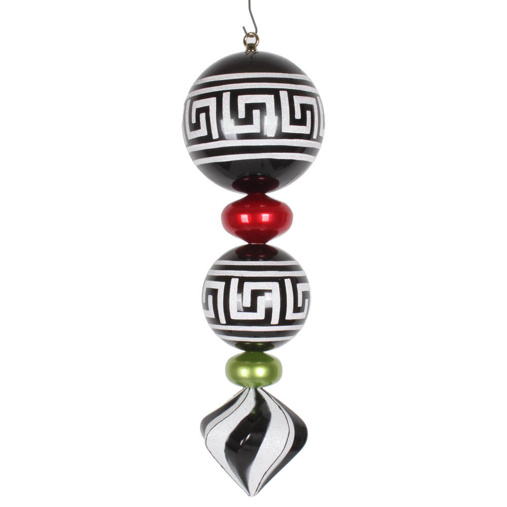 24 inch Black & White Finial Ornament w/ Iridescent Glitter M154067