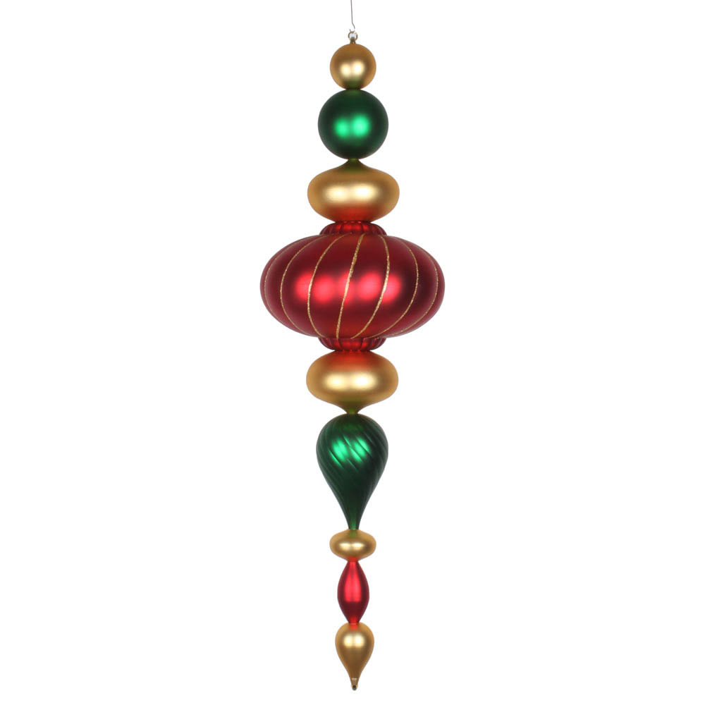 45 Inch Green, Gold, Red Matte Jumbo Finial Ornament