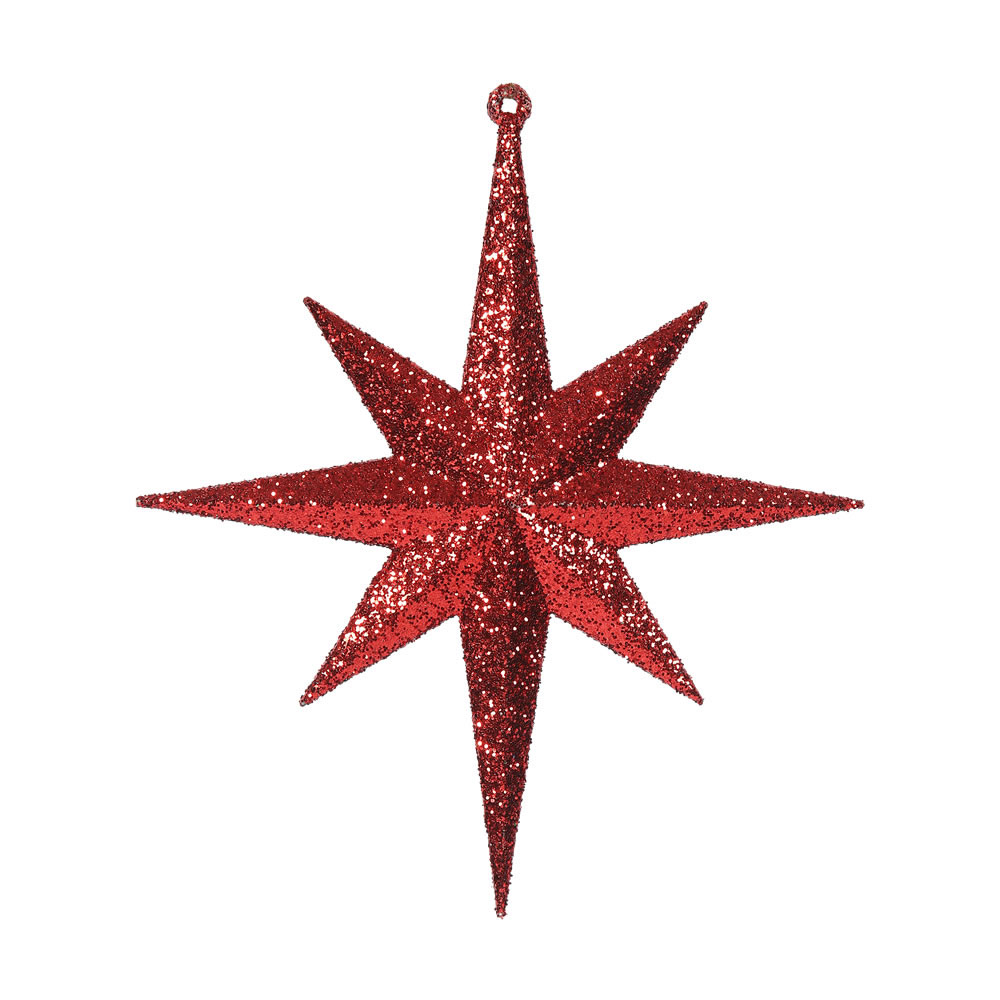 8 inch Red Iridescent Glitter Bethlehem Star Ornament: Set of 4