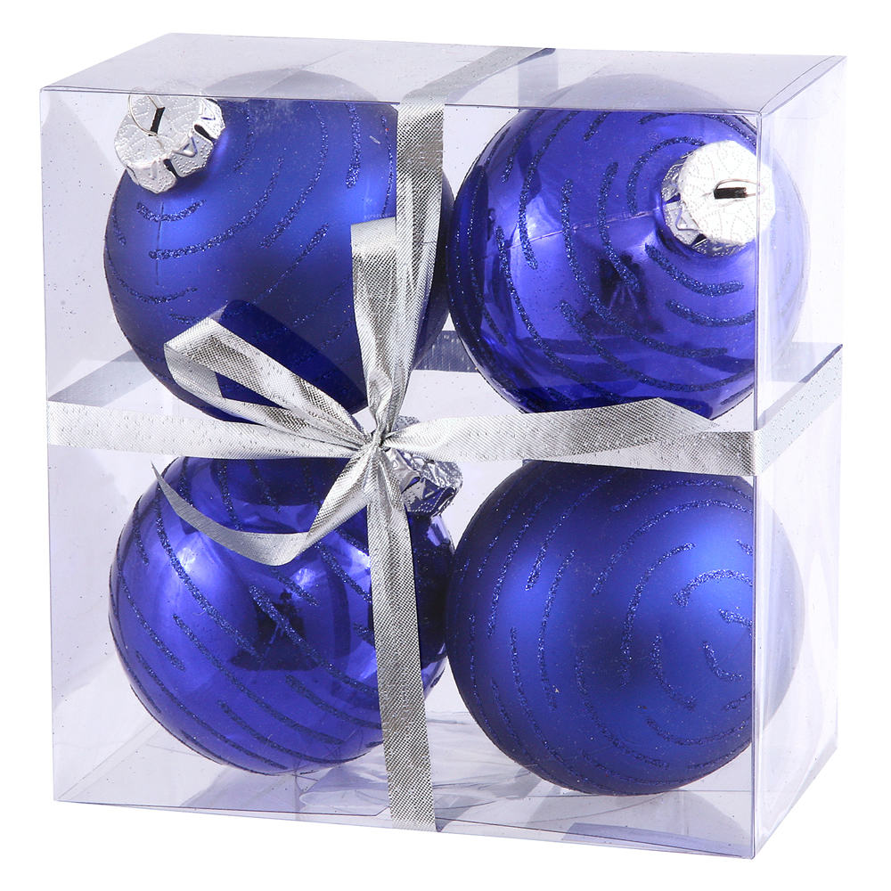 3 inch Christmas Ball with Glitter Ornament (set of 4): Cobalt | N110822A