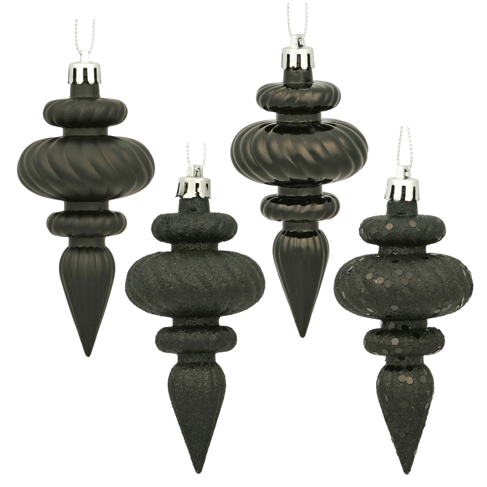 4 inch Black Assorted Finial Ornaments (Set of 8) N500017