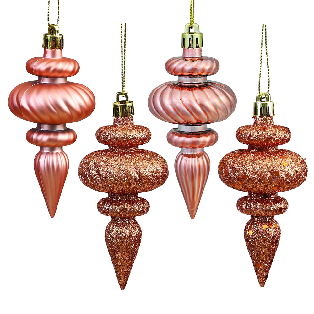 2 inch Rose Gold Assorted Finial Ornaments (Set of 8) N500058