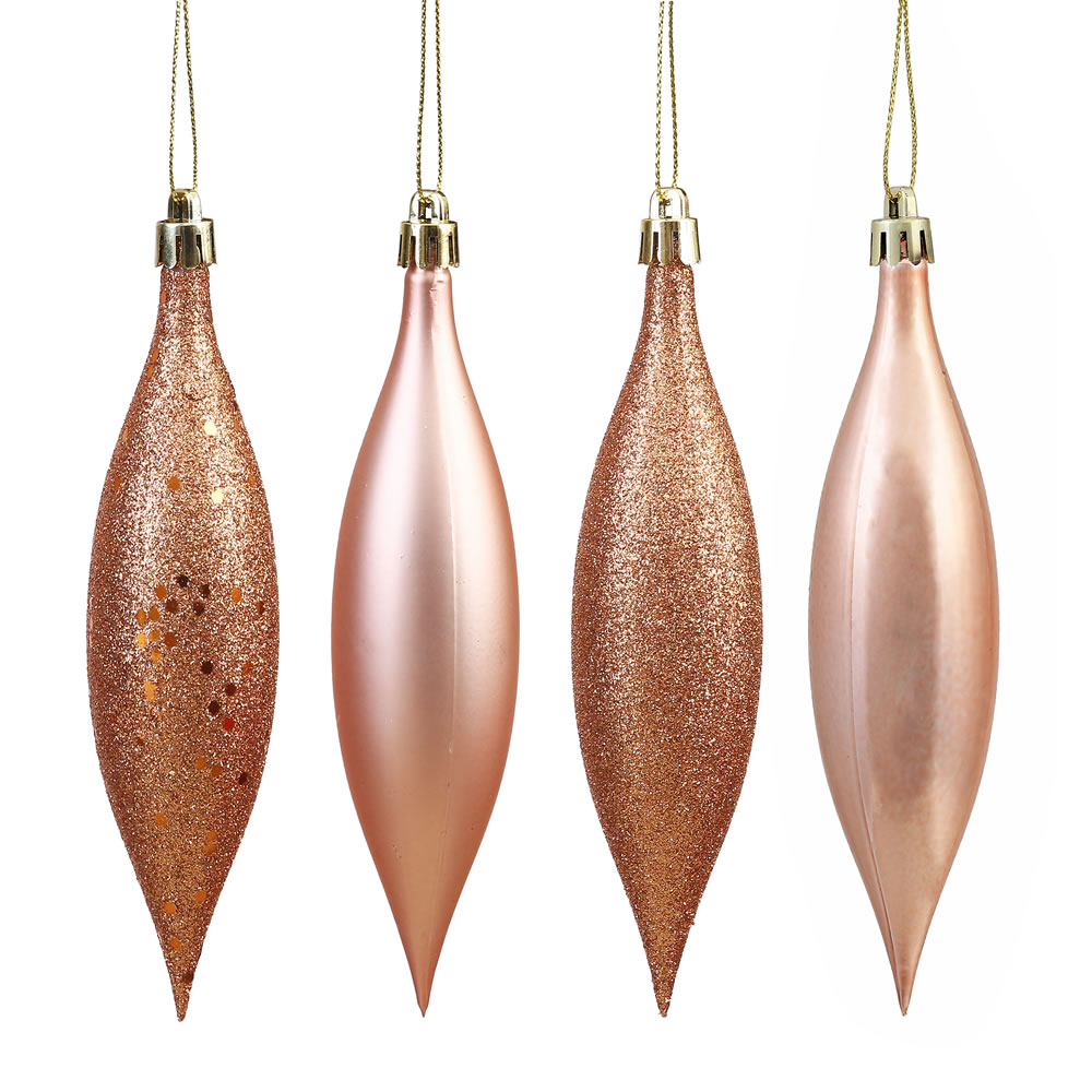 5.5 inch Rose Gold 4 Assorted Finish Drop Ornaments (Set of 8) N500158