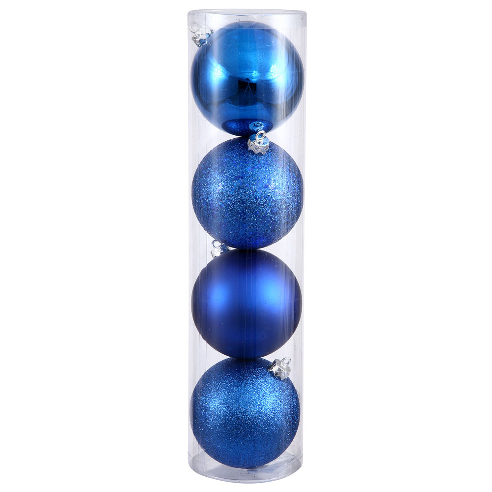 6 inch Blue 4-Finish Ball Ornament: Set of 4