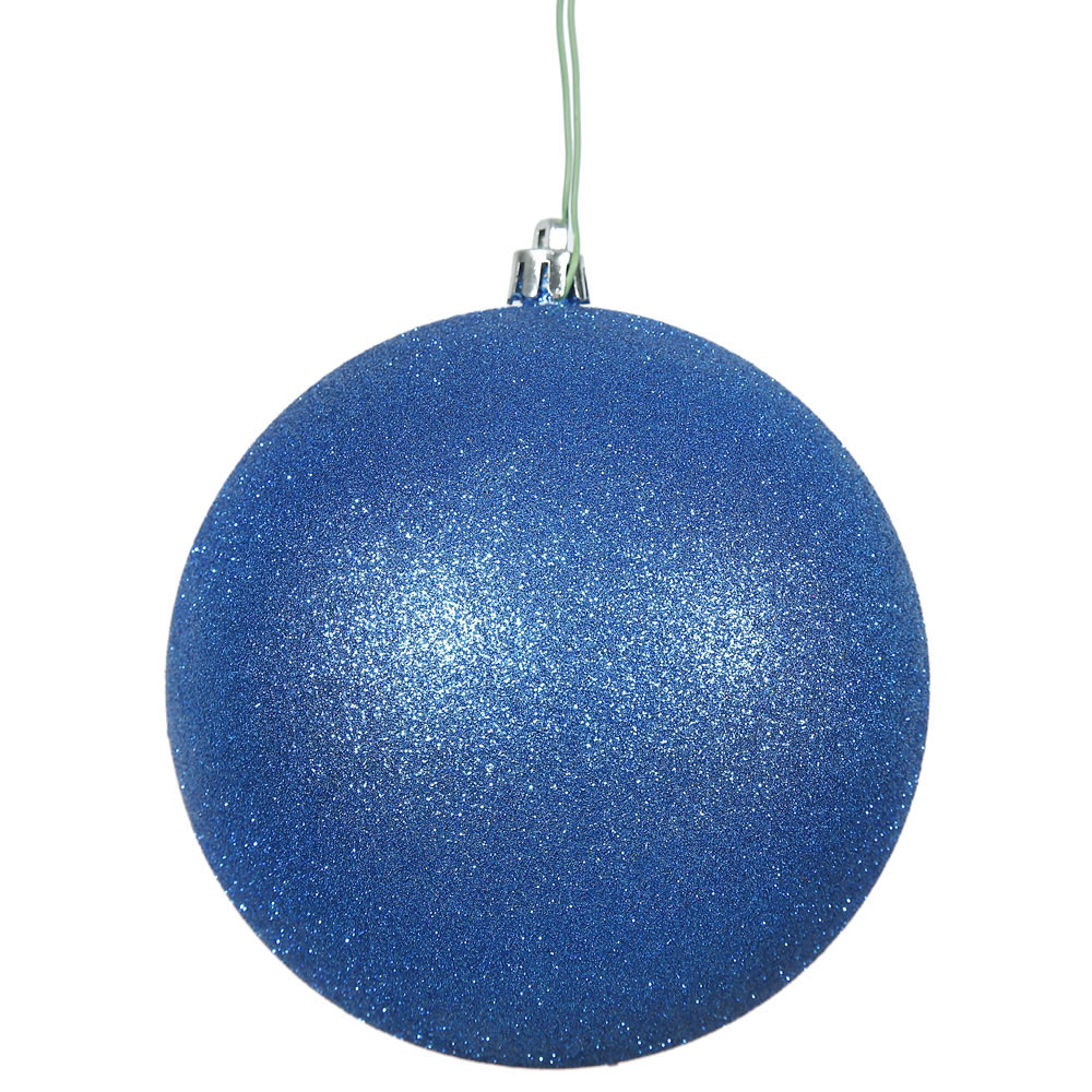 6 inch Blue Glitter Ball Ornament: Set of 4