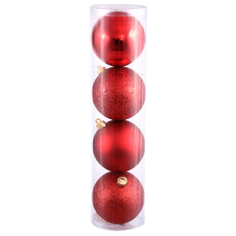 12 inch Red 4-Finish Ball Ornament: Set of 4