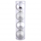 8 inch Silver 4-Finish Ball Ornament: Set of 4