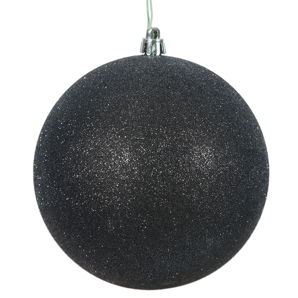 6 inch Black Glitter Ball Ornament: Set of 4