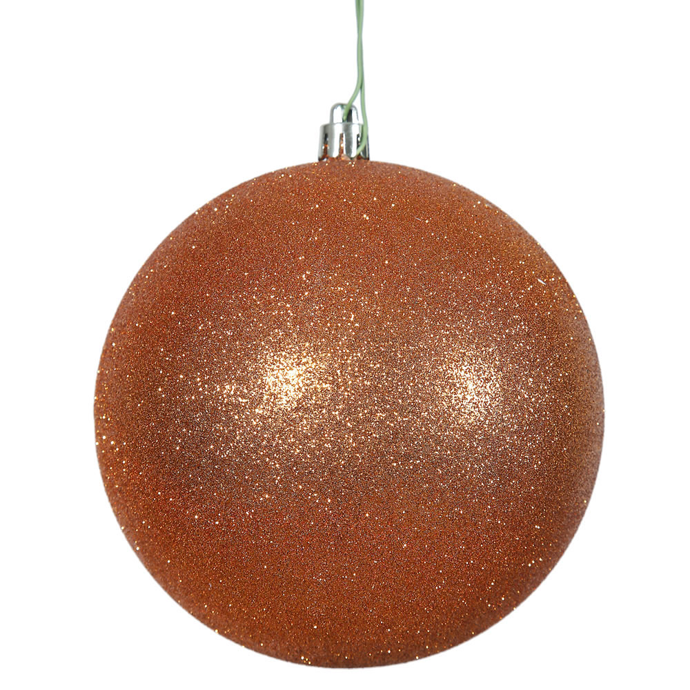 6 inch Burnish Orange Glitter Ball Ornament: Set of 4