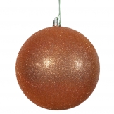 6 inch Burnish Orange Glitter Ball Ornament: Set of 4