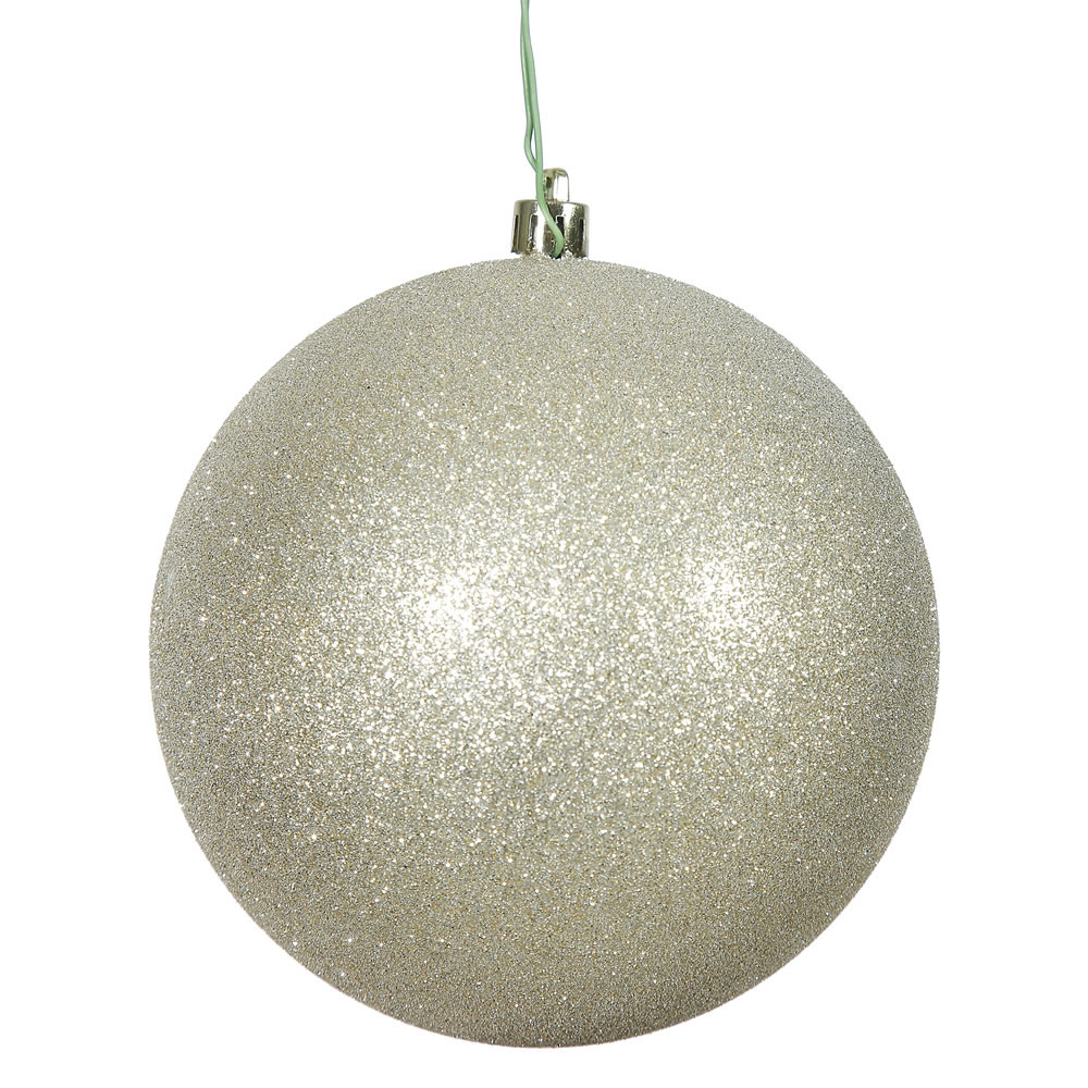 6 inch Champagne Glitter Ball Ornament: Set of 4