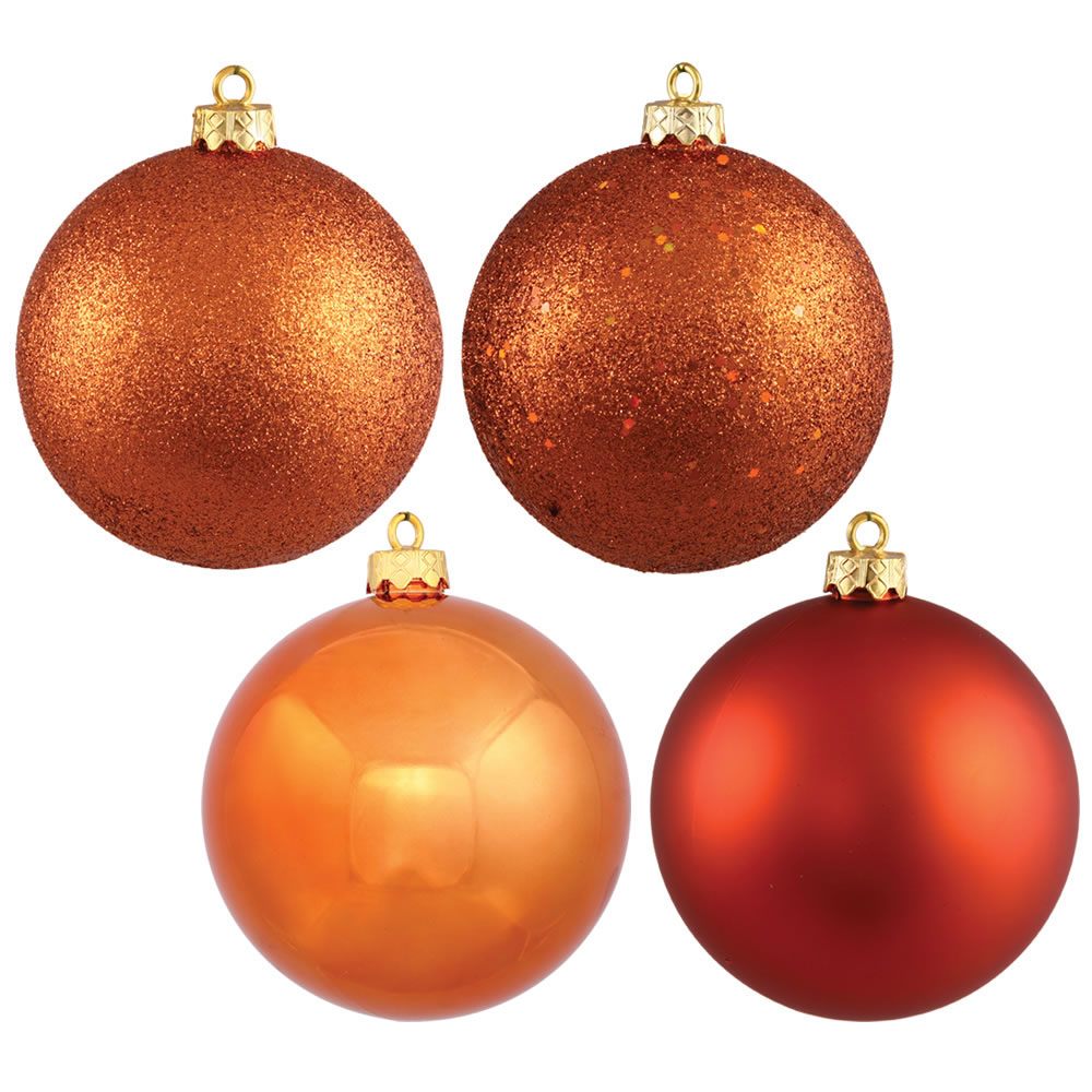 6 inch Burnish Orange 4-Finish Ball Ornament: Set of 4