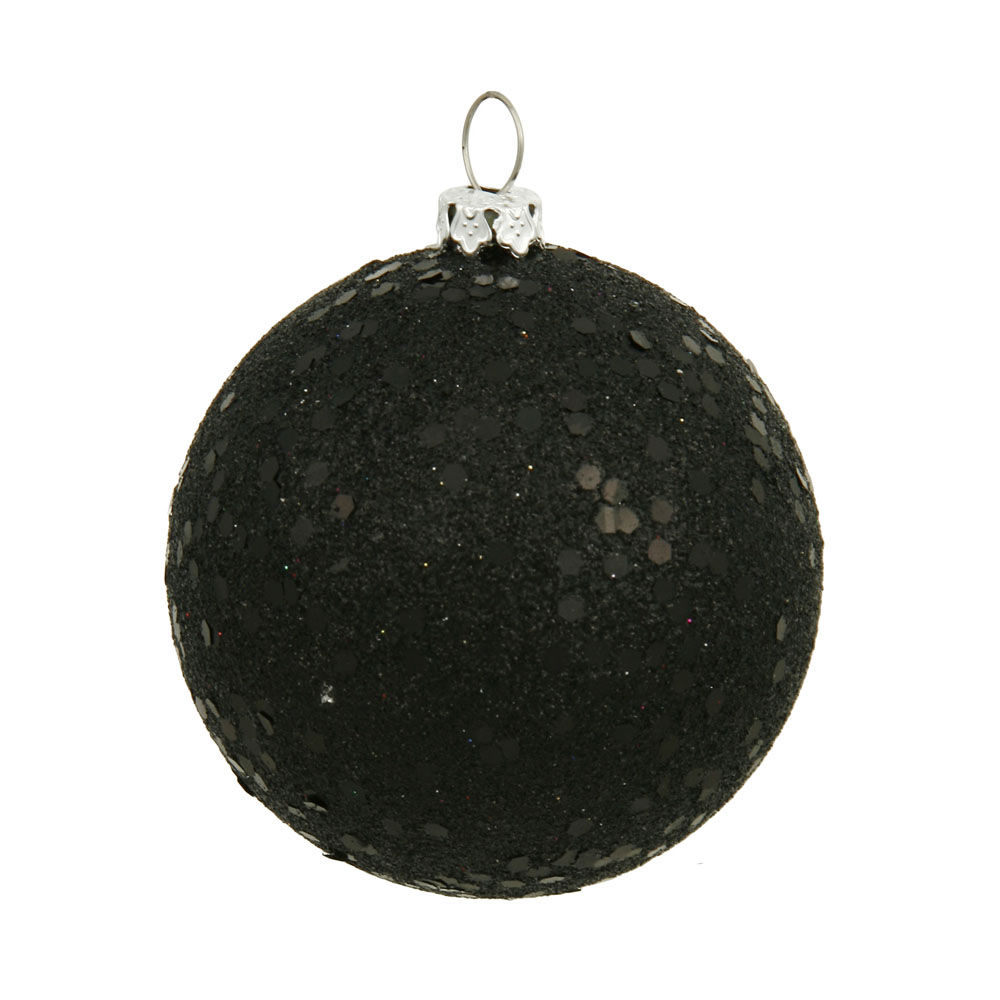6 inch Black Sequin Ball Ornament: Set of 4